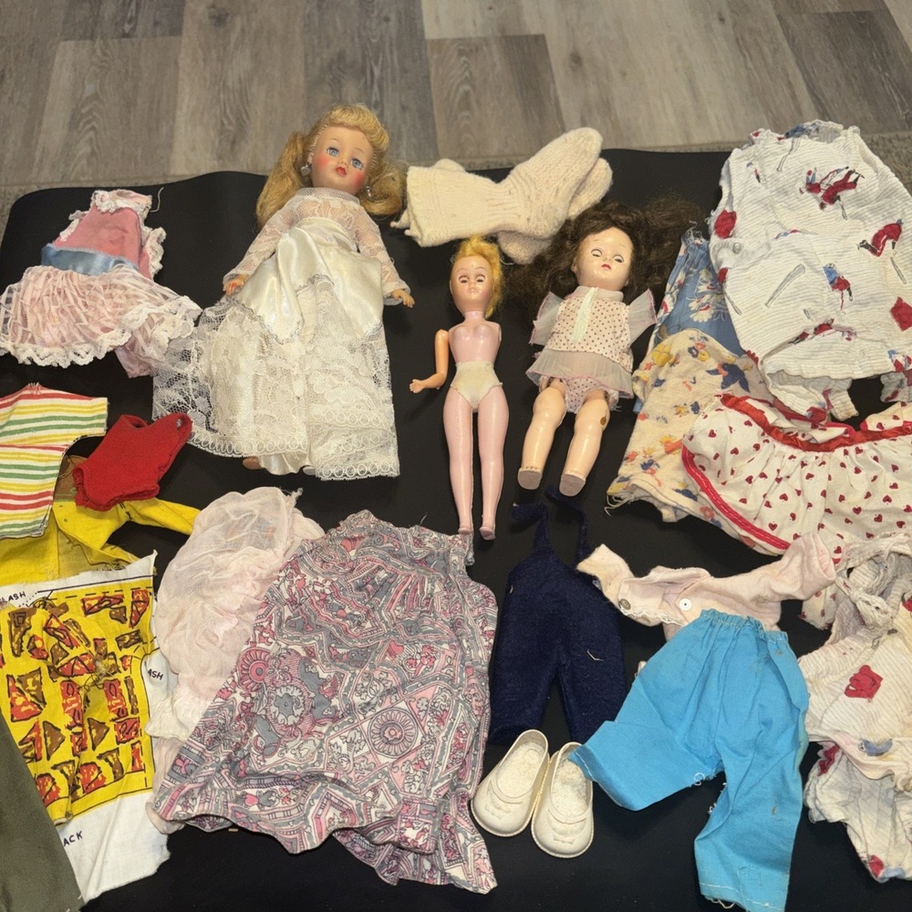 Vintage Doll & Doll Clothes Lot Hard Plastic Fashion Dolls TLC Repair